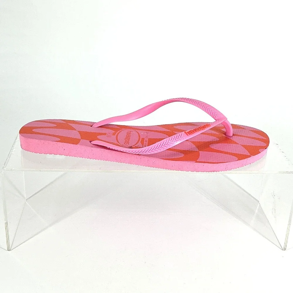 Havaianas Size Size 11 12 Pink Orange Wave Flip Flop Thong Sandals Womens Brazil